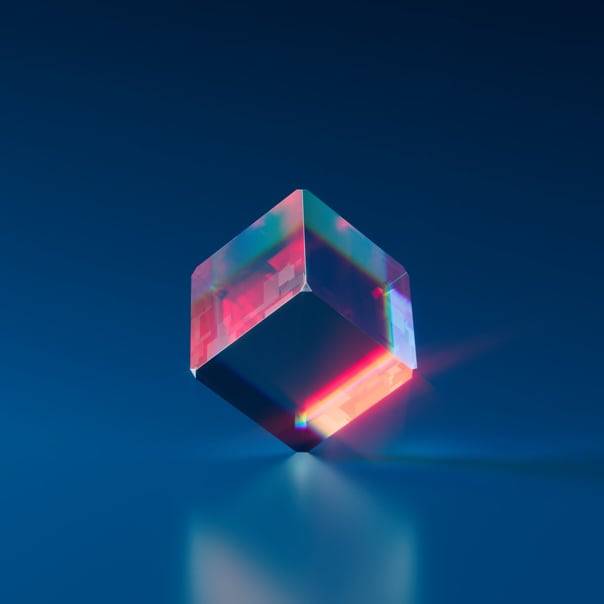 Image of a cube balanced on its side